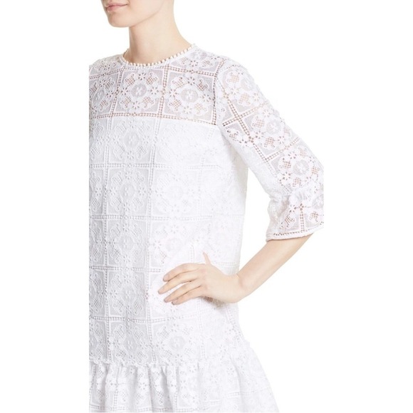 Kate Spade Women's Crochet Lace Flounce Shift Dress $428 White Sz 8 - Picture 3 of 11